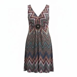 Nina Leonard Multicolor Chevron Midi Dress